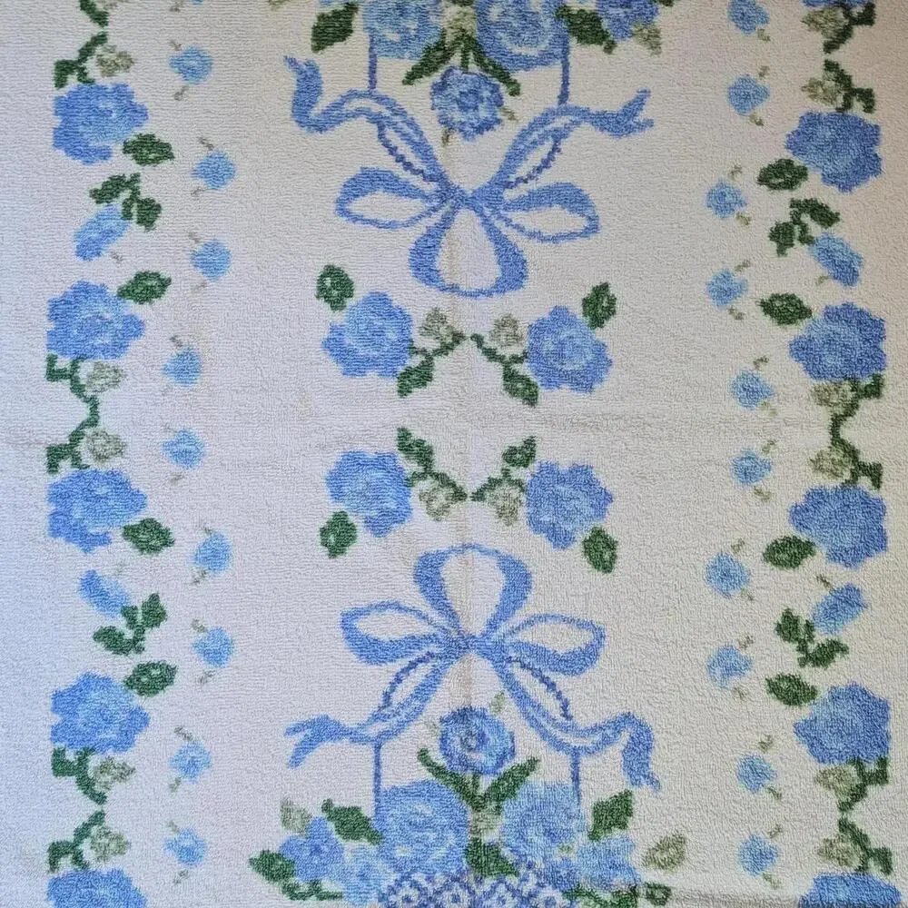 Vintage Cannon Bath Towel with Blue Floral Pattern